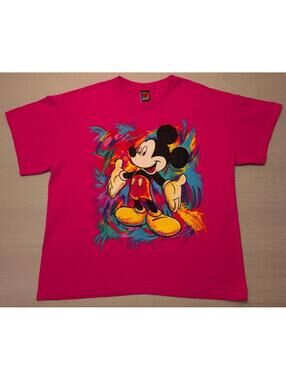 Vintage 1990s Mickey Mouse T Shirt 1X Pink Mickey Unlimited Land and Sea